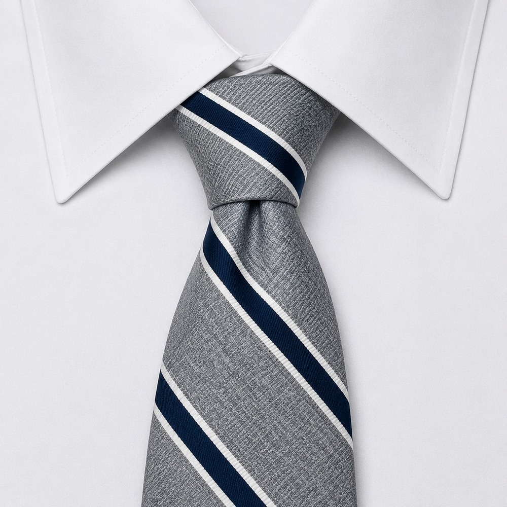 Ted Baker Silk Necktie Mens OS Grey Navy Blue Striped Textured Made in USA Tie